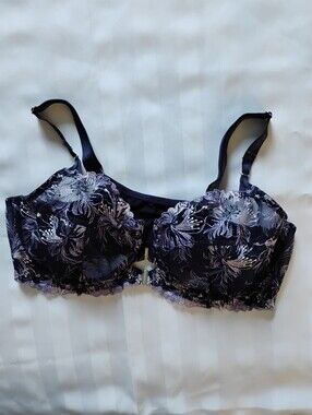 Deesse Lingerie Unlined Underwire Front-Closure Bra with Embroidery Sz38DDD
